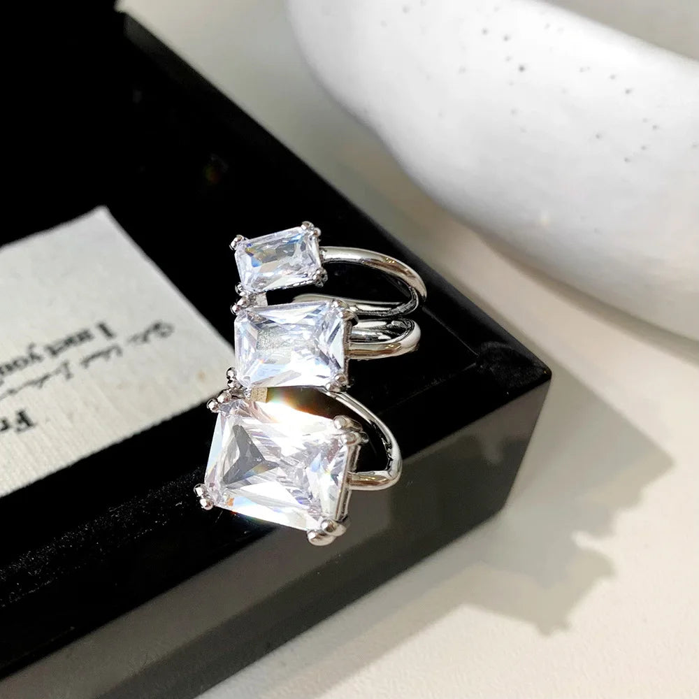 Trendy Geometric Zircon Ear Cuff Fashion Jewelry Square White Crystal Non-Pierced Stud Cuff Earrings