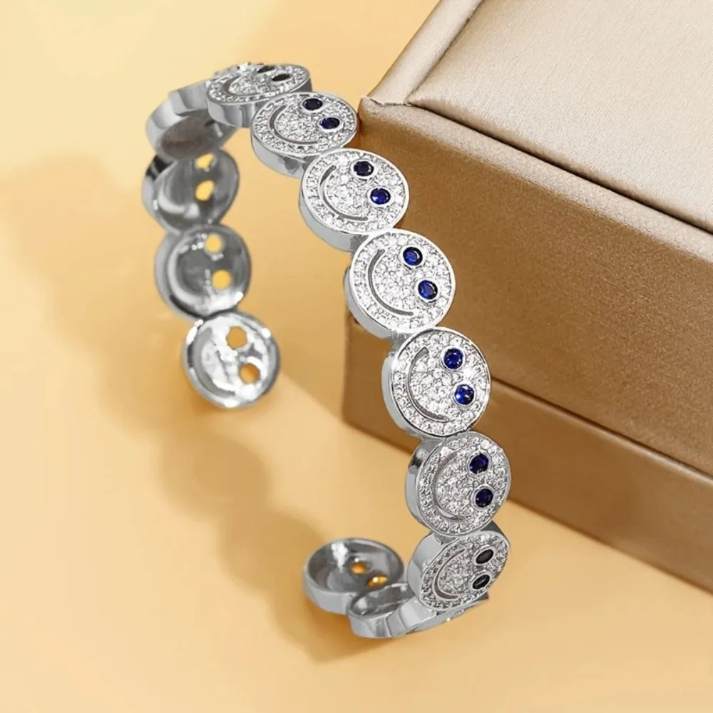 2025 New Luxury Light Full Diamond Colored Smile Bracelet, Unique Design Gold-Plated Stackable Jewelry, Fashionable, Personalize