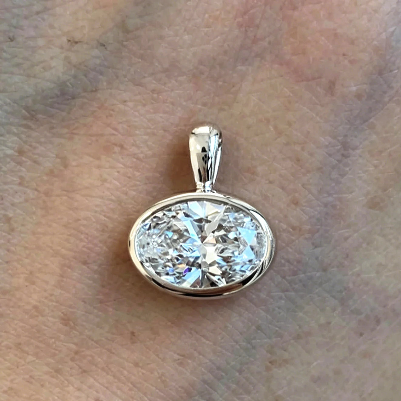 BXINY 2-4carat East West Oval Cut Moissanite Collar Choker Necklace S925 Silver Bezel Set Solitaire Diamond Pendant Gift Jewelry
