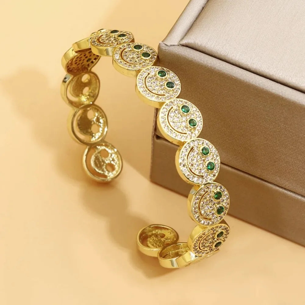 2025 New Luxury Light Full Diamond Colored Smile Bracelet, Unique Design Gold-Plated Stackable Jewelry, Fashionable, Personalize