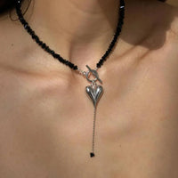 New Irregular Choker Vintage Tassels Zircon Heart Pendant Necklace For Women Female White Imitation Pearl Chain Valentine's Gift