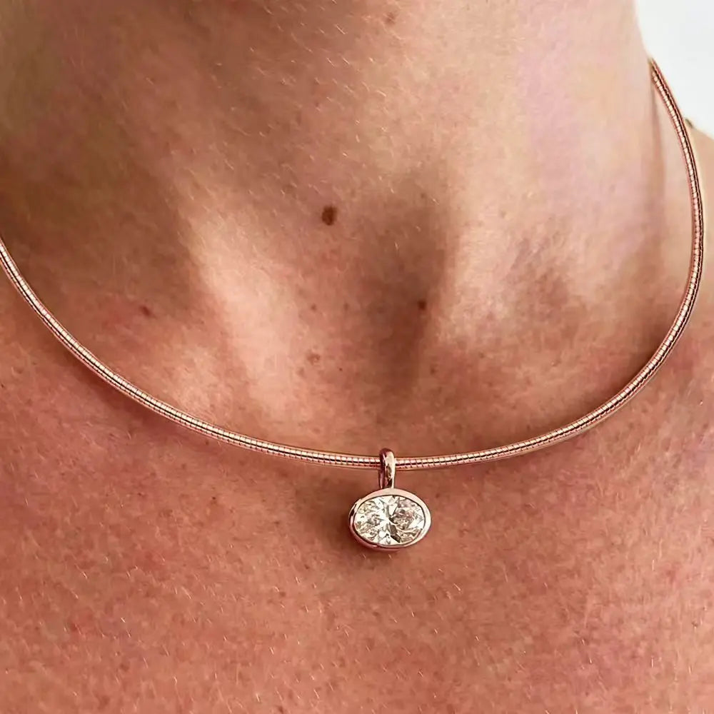 BXINY 2-4carat East West Oval Cut Moissanite Collar Choker Necklace S925 Silver Bezel Set Solitaire Diamond Pendant Gift Jewelry