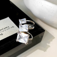 Trendy Geometric Zircon Ear Cuff Fashion Jewelry Square White Crystal Non-Pierced Stud Cuff Earrings