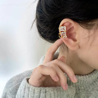 Trendy Geometric Zircon Ear Cuff Fashion Jewelry Square White Crystal Non-Pierced Stud Cuff Earrings