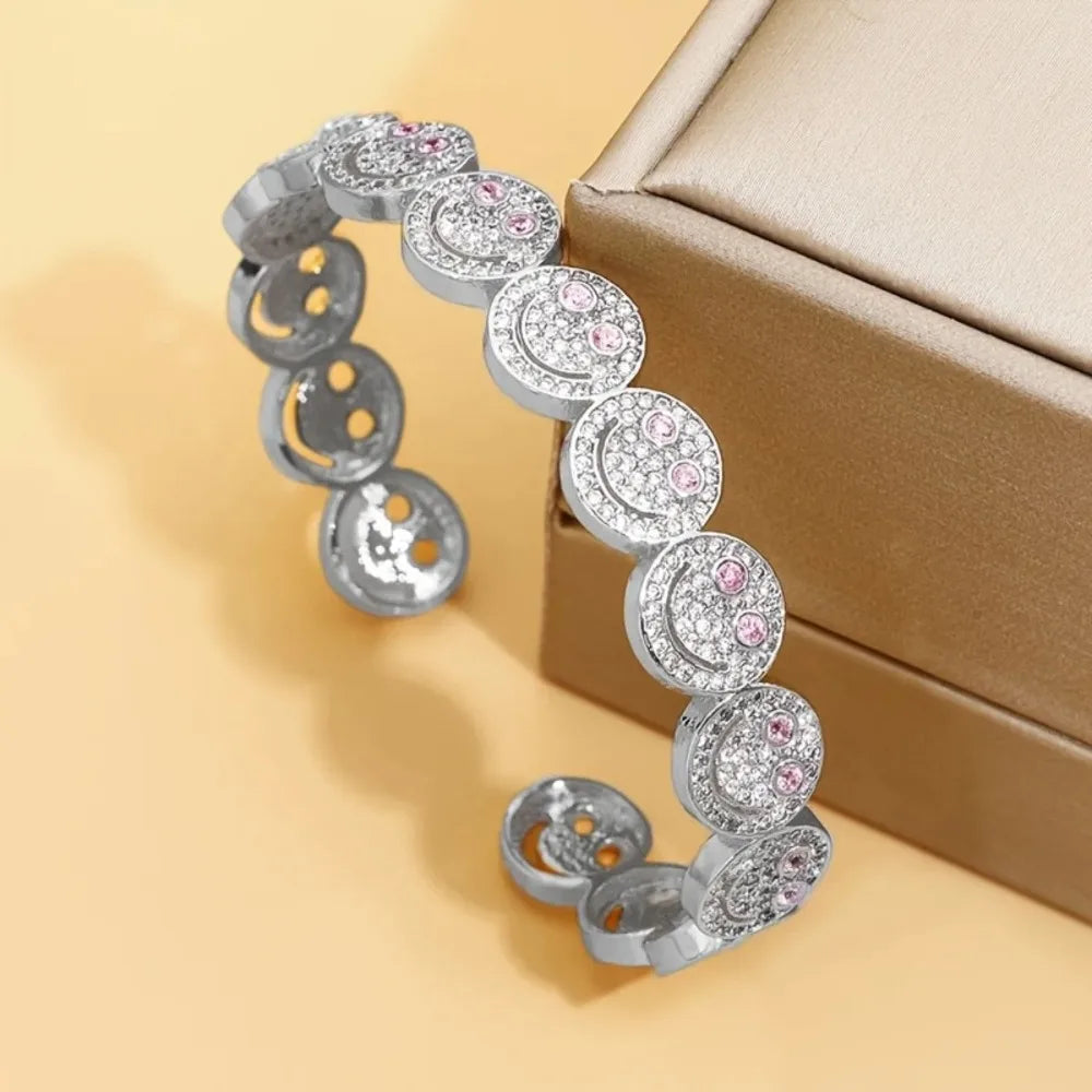 2025 New Luxury Light Full Diamond Colored Smile Bracelet, Unique Design Gold-Plated Stackable Jewelry, Fashionable, Personalize