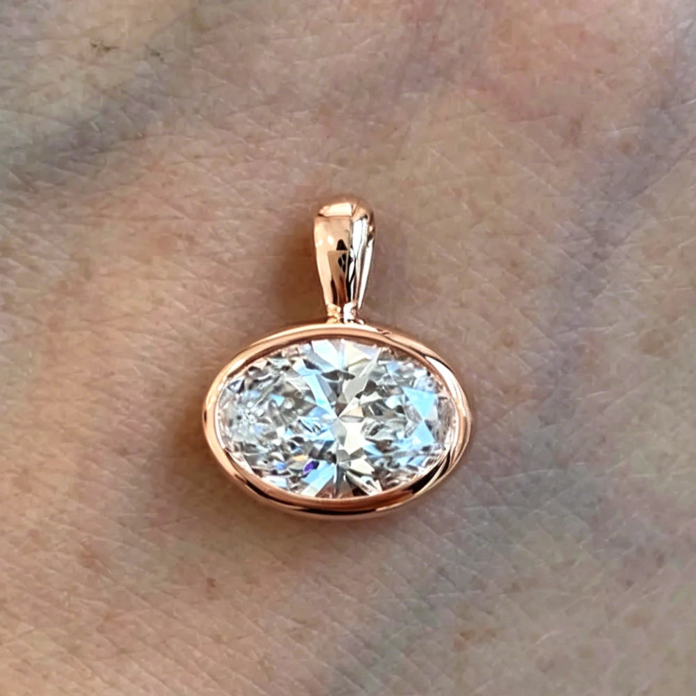 BXINY 2-4carat East West Oval Cut Moissanite Collar Choker Necklace S925 Silver Bezel Set Solitaire Diamond Pendant Gift Jewelry