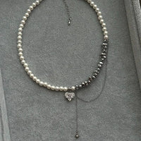 New Irregular Choker Vintage Tassels Zircon Heart Pendant Necklace For Women Female White Imitation Pearl Chain Valentine's Gift