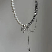 New Irregular Choker Vintage Tassels Zircon Heart Pendant Necklace For Women Female White Imitation Pearl Chain Valentine's Gift