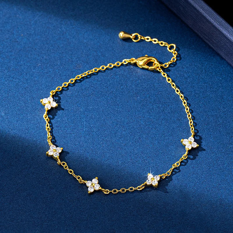 925 Sterling Silver Crystal Flower Bracelet for Women Girls New Personality Korean Chain Fashion Jewelry Accessories Party Gifts