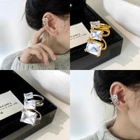 Trendy Geometric Zircon Ear Cuff Fashion Jewelry Square White Crystal Non-Pierced Stud Cuff Earrings