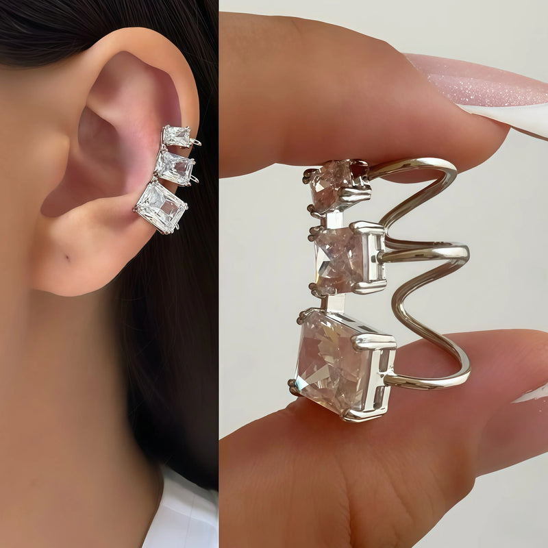 Trendy Geometric Zircon Ear Cuff Fashion Jewelry Square White Crystal Non-Pierced Stud Cuff Earrings