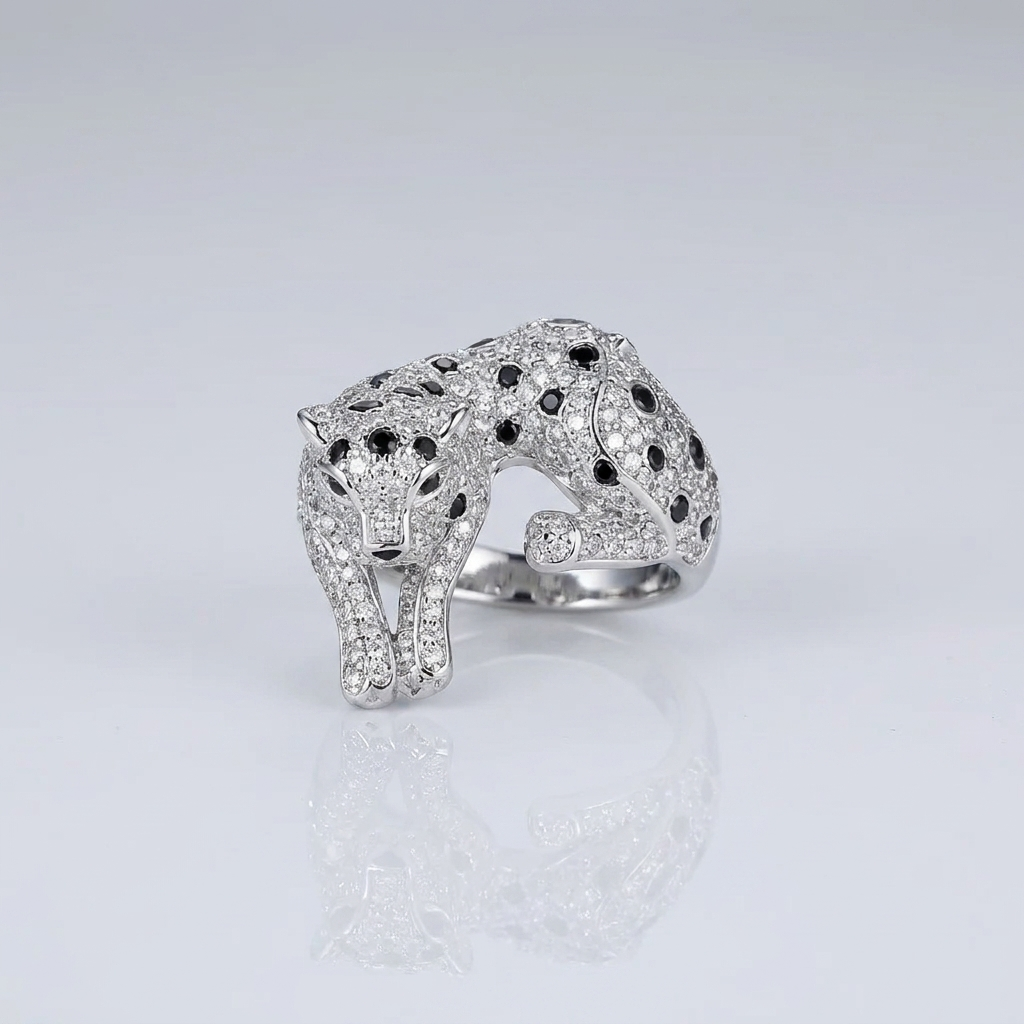 Bague léopard pavée – Argent