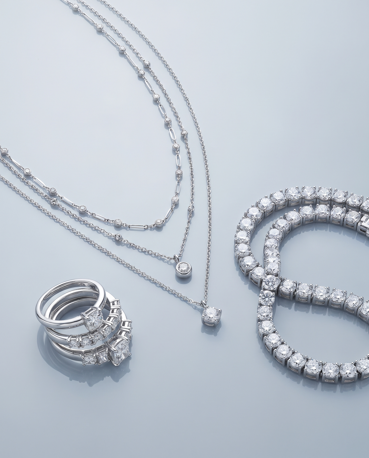 Diamondsty silver jewelry flat-lay