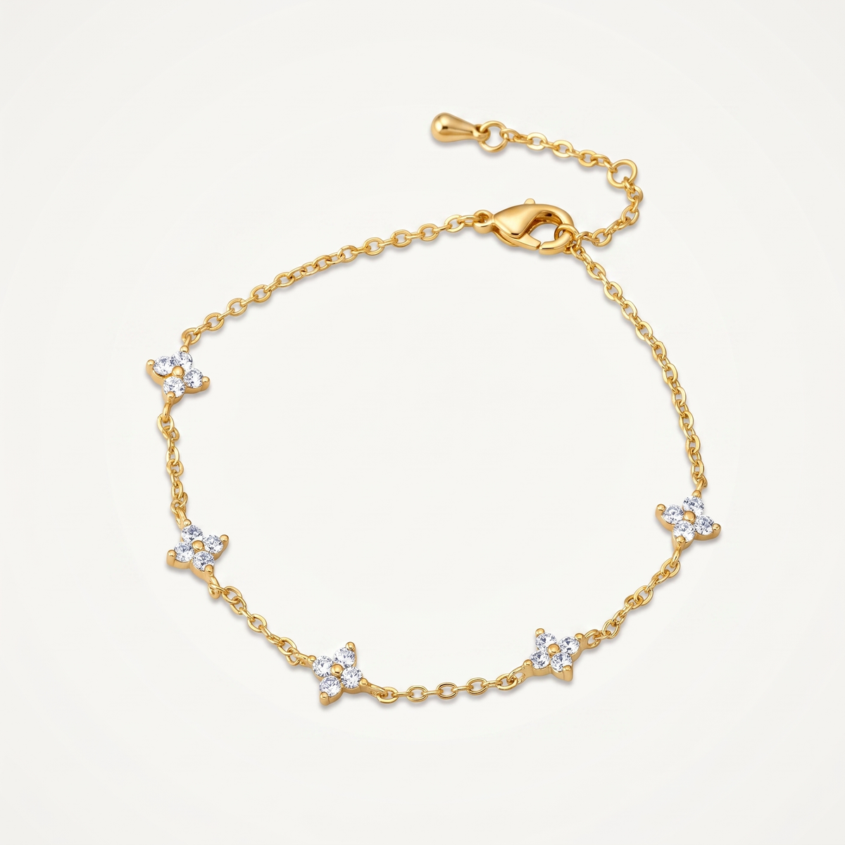 Provence Bloom Bracelet in Gold / Doré, crystal flower chain